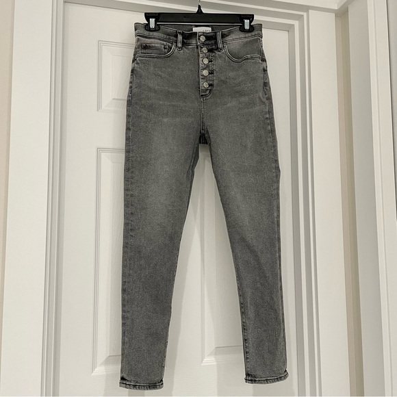 LOFT Button Front High Rise Ankle Length Skinny Jeans in Gray Size 26 - Picture 3 of 11